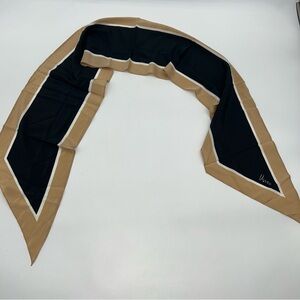 Vintage 1970S Vera Neumann Chic Black, Cream and Tan Sily Long Narrow Scarf/Tie